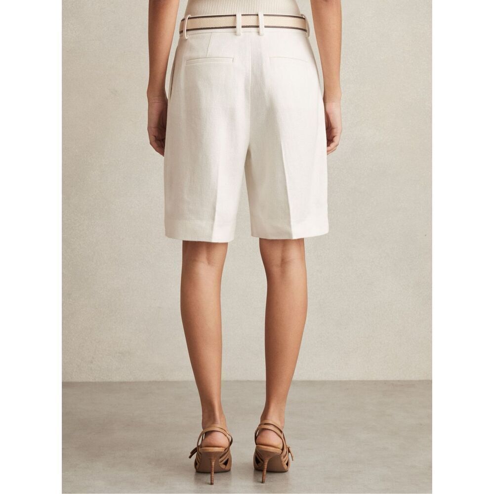 Reiss Women's White Devon Linen Blend Flat Front Bermuda Shorts Size 14 NWOT - Picture 5 of 12